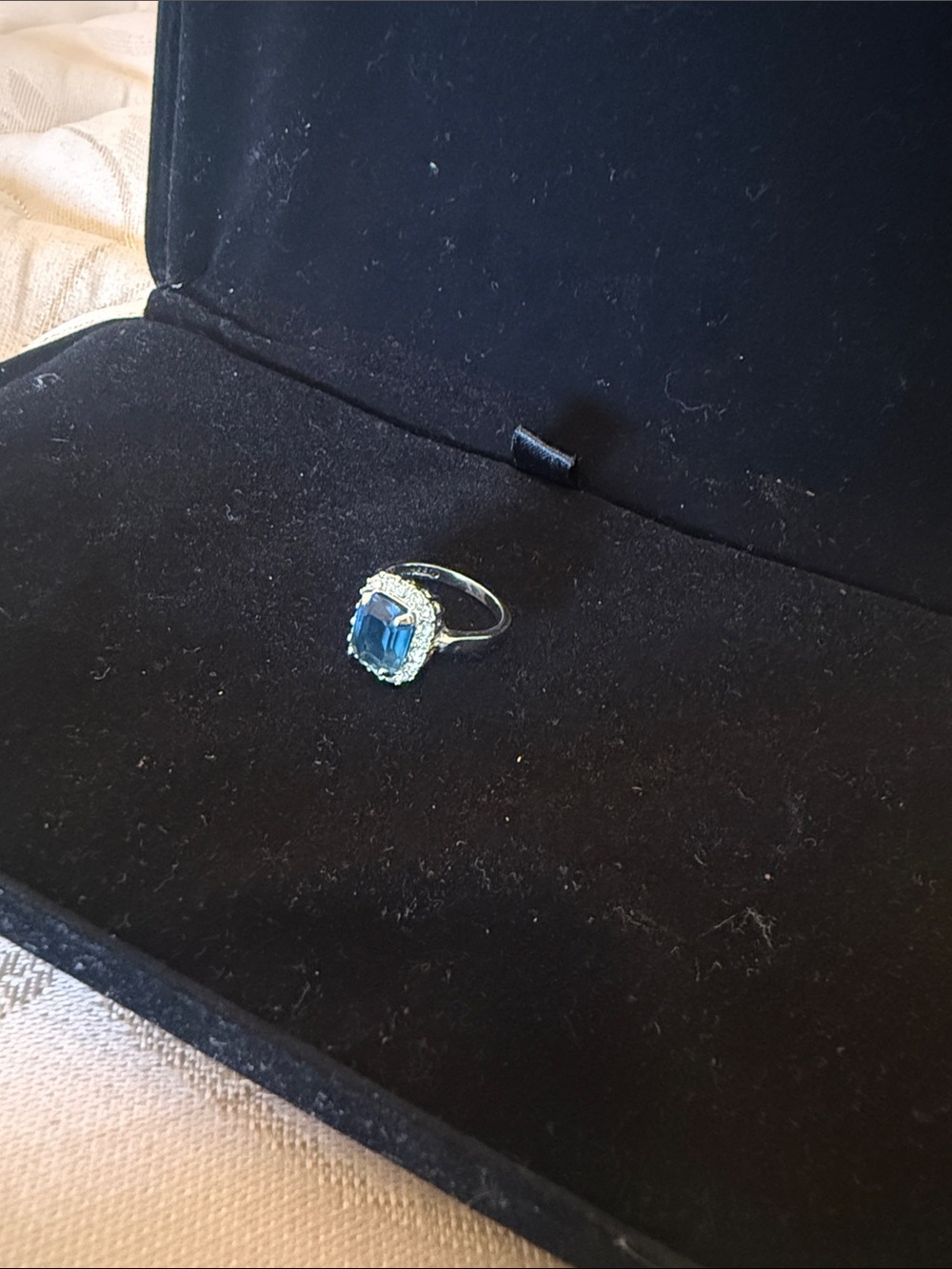 Sterling Silver Blue Gem Halo Ring - Blue vintage